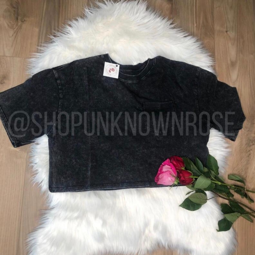 Black Mineral Wash Crop Top
